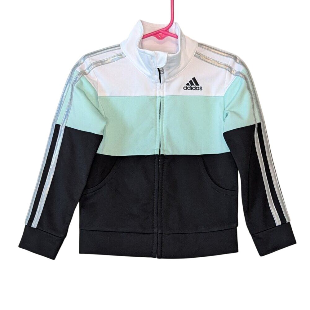 Adidas Mint Green & Black Colorblock Zip Up Reflective Sleeve Jacket Size 3T